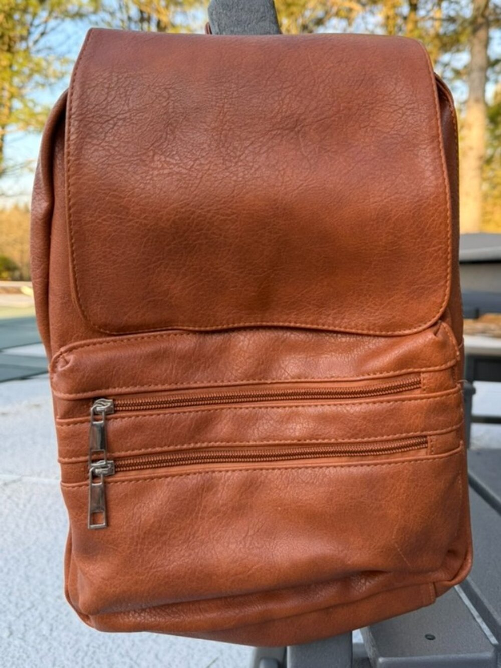 Cognac Brown Mini Backpack Purse | Soft Slouchy Bag w/ Multi Zipper Pockets